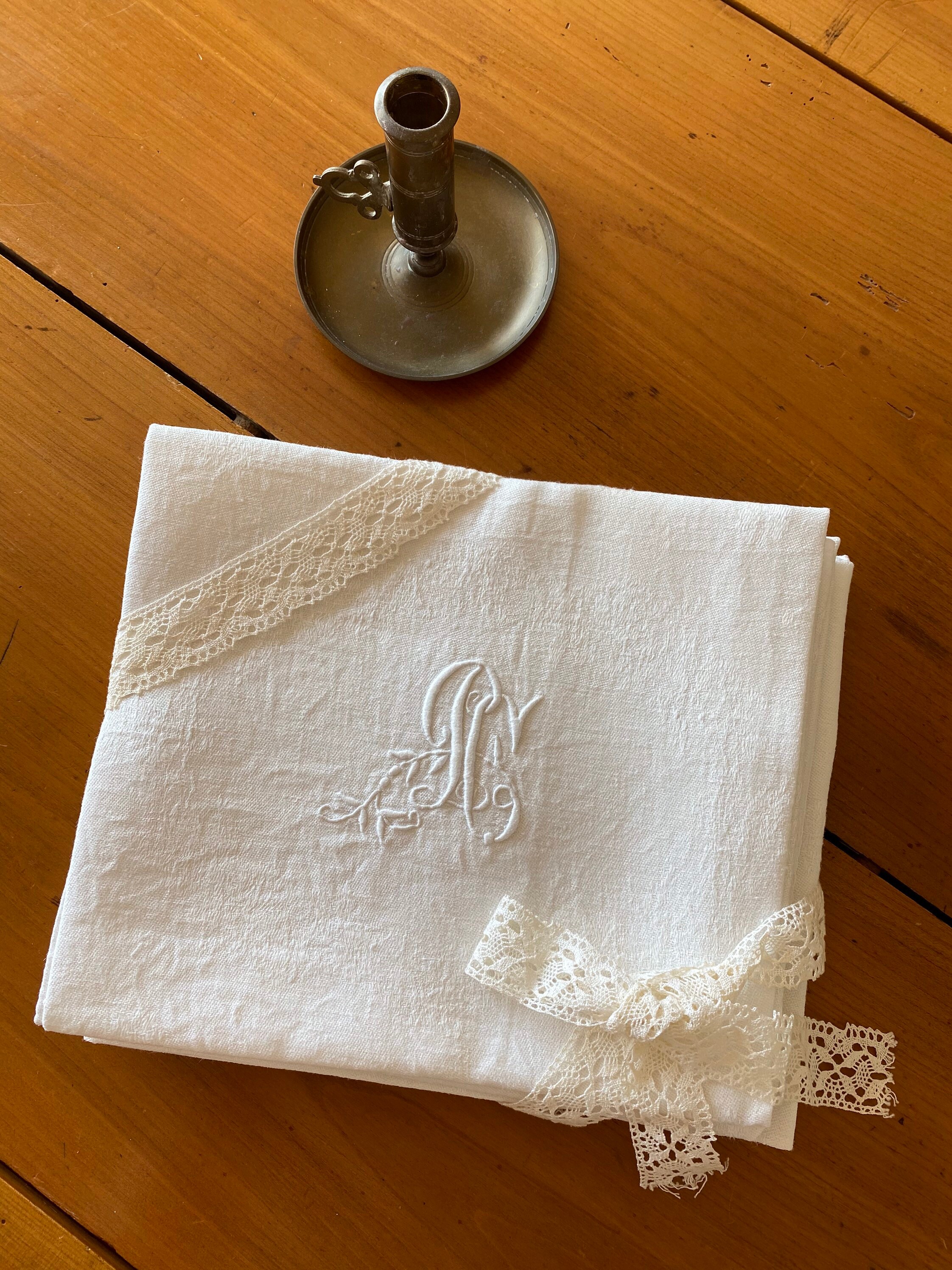 Set Of 4 Napkins, Monogram Pc , Handmade Embroidery From 1940S