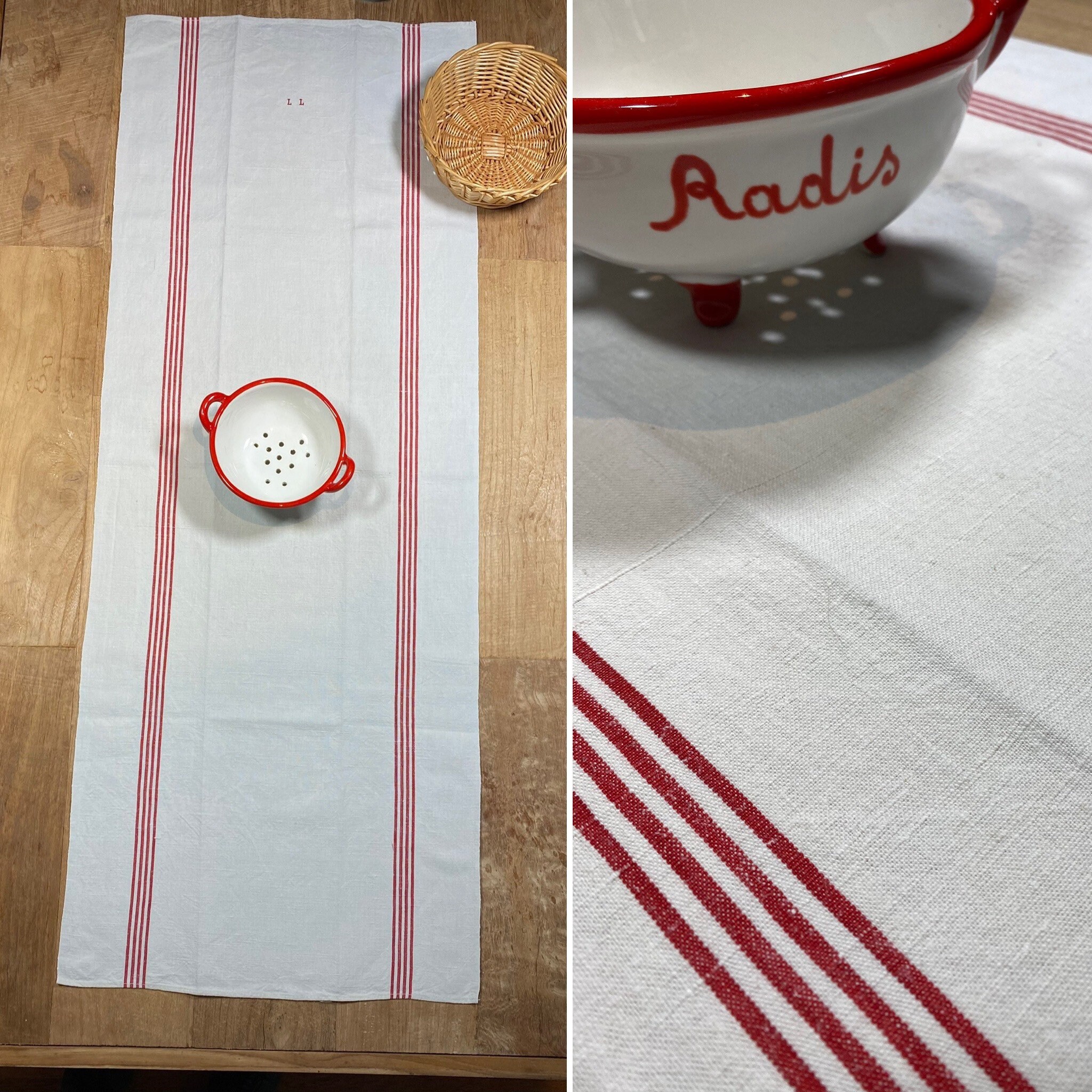 Table Runner Dish Towel White, Red Striped 120x46