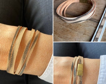 Zebra Leather bracelet, 2 rings, 2 links, brass magnetic clasp