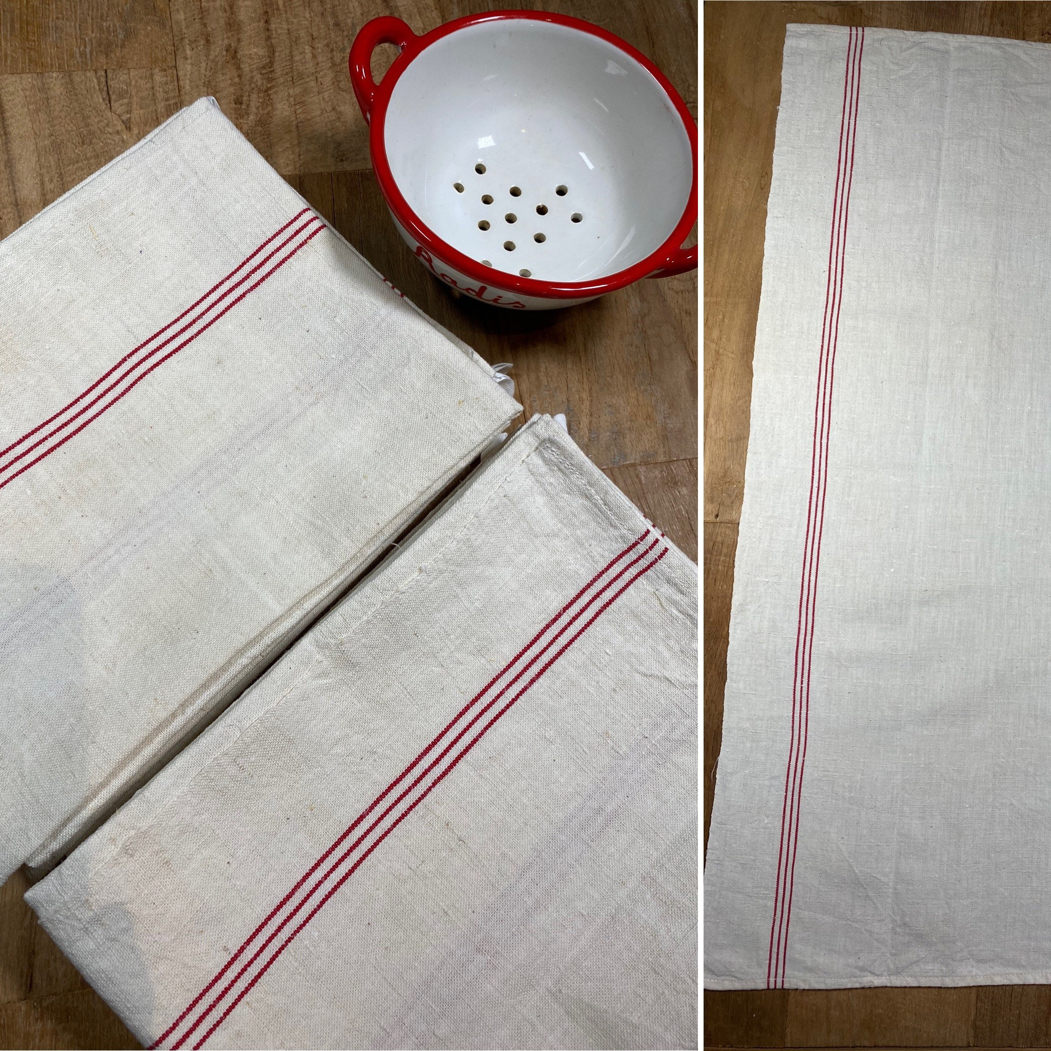 2 Large Shabby Chic Dish Towels, Linen Fabric 34 X 25 Inches