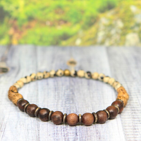 Gefleckte Armband mit Dalmatiner Jasper und Holz ॐearthy Jewelryॐ ॐgemstone Braceletॐ ॐinfinity braceletॐ