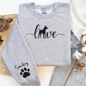Personalized dog sweatshirt, custom dog name sweatshirt, Great Dane, Christmas present mother’s day gift dog mom sweatshirt dog mama sweater