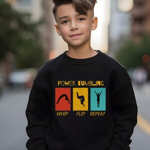 YOUTH power tumbling sweatshirt, gift for tumbler, T and T sweater, gymnast present, competitive gymnast, meet season, trampoline