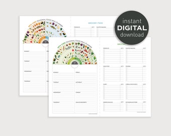 NEW YORK Meal Planner & Grocery List Set, Printable Nutrition, Digital Local Seasonal Produce Calendar, Nutrition Healthy Food Chart