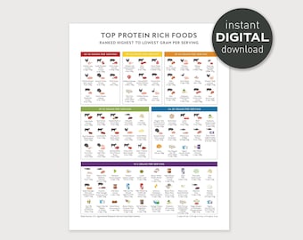 High Protein Rich Foods Guide - PRINTABLE Instant Download, Top Proteins List, Nutrition Chart, Health Poster, Keto Meal Planner