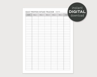 Daily Protein Intake Tracker - PRINTABLE Instant Download, Keto Diet Worksheet, Nutrition, Meal Planner