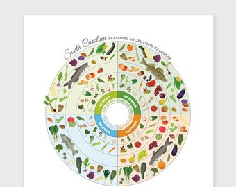 SOUTH CAROLINA Food Seasonal Guide Print, Kitchen Wall Art, Local Produce, Health Chart, Vegetation Diet
