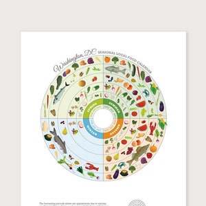 Washington D.C. Local Food Seasonal Guide Print, Kitchen Wall Decor, Local Produce Art Print, Nutrition Poster image 1