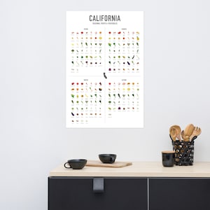CALIFORNIA Four Seasons, Fruit and Vegetable, Seasonal Food Chart, Kitchen Art Print, Eat Seasonally