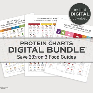 Protein Food Charts Bundle - PRINTABLE Digital Download, Health Benefits Keto Diet Healthy Eating Education Nutrition Kitchen Art