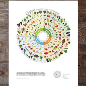 California Seasonal Food Guide, Kitchen Wall Decor, Local Produce Art Print, Healthy Food Chart, Food Art Print image 8