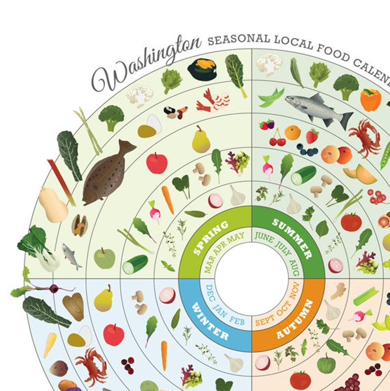 Washington Local Food Seasonal Guide Print Etsy