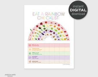 Eat A Rainbow Checklist - Instant Digital Download, Nutritional Food Print, By Color Chart, Educational Kids Poster, Printable Diet Tracker