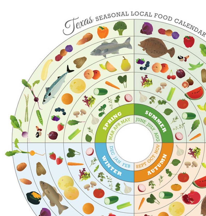 Texas Local Food Seasonal Guide Print Etsy