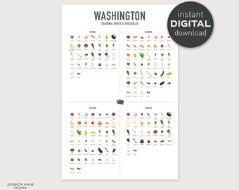 Washington State Seasonal Food Chart - Kitchen Art (Digital Download)