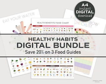 Food Charts Bundle – Healthy Habits, Nutrition Guide (A4 Printable Digital Download)