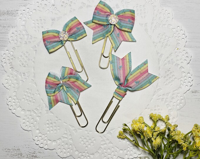 Pastel Stripes w/Butterflies Planner Bow Clip, Flag Clip or Bow Charm
