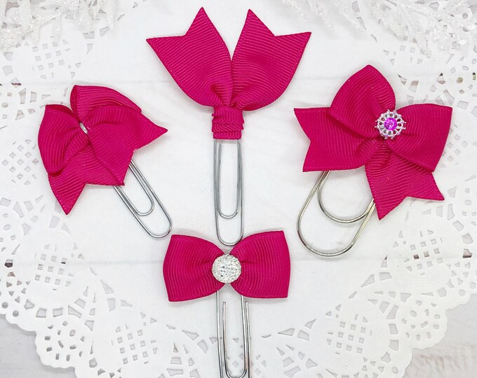 Hot Pink Planner Bow Clip, Flag Clip or Bow Charm