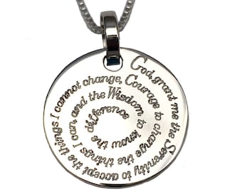 Serenity Prayer Necklace 925 Sterling Silver  | NA Narcotics Anonymous | AA Alcoholics Anonymous | Sober Gift | Soberversary