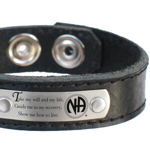 Leather NA Narcotics Anonymous Bracelet Jewelry w/NA Symbol Logo for Men & Women, Clean and Sober Years Anniversary Recovery Years Gift