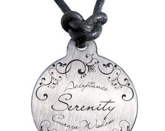 Serenity Prayer Pendant Leather Necklace  | NA Narcotics Anonymous | AA Alcoholics Anonymous | Sober Gift | God Grant Me