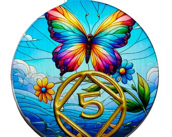 NA Anniversary Medallion: Stained Glass Butterfly Recovery Gift
