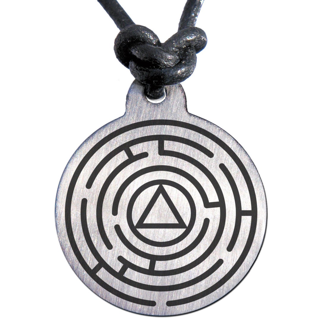 AA Labyrinth Medallion Necklace, Laser Engraved Pendant, Sober ...
