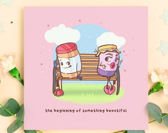 Tarjeta de San Valentín con mantequilla de cacahuete y mermelada: Tarjeta divertida de amor por la comida