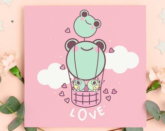 Tarjeta de San Valentín con una rana kawaii: Tarjeta de amor ilustrada