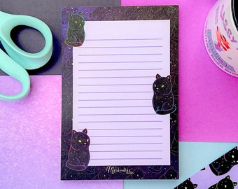 Black Cat Notepad, Kawaii Memopad, Kitty Stationery, Black Notepad