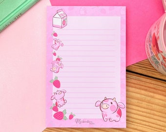 Kawaii Strawberry Milk To-Do List Planner Notepad - 50 Sheets Cute Cow Stationery with Cardboard Backing