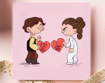 Star Wars Valentines Day Card , Han and Leia Card, Couples Star Wars Card, Quirky Star wars, Star Wars Chibi art