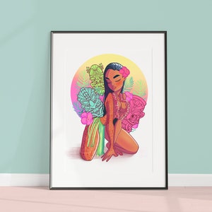 Hula Girl Art, Tiki Art, Tropical Paradise Pinup Art