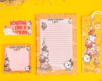 Chicken Stationery Set, To Do List Notepad, Chicken Sticker, Kawaii Bookmark, Sticky notes, BackTo School