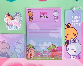 Puff and Pete, Cute Bunny Stationery, Stationery Bundle.Kawaii Notepad,