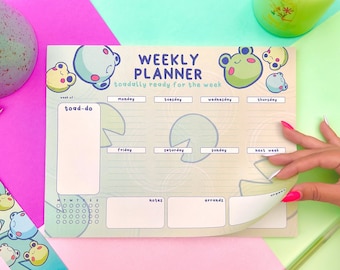 Frog Weekly Planner, Froggy memopad, Frog Stationery, Kawaii Notepad, Cute Stationery, Productivity Planner, Organization