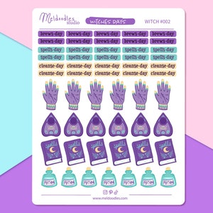 Witchy Stickers, Witch Weekly Planner Sticker Sheets, Wiccan daily stickers, Great For Bullet Journals, notebooks, LARGE