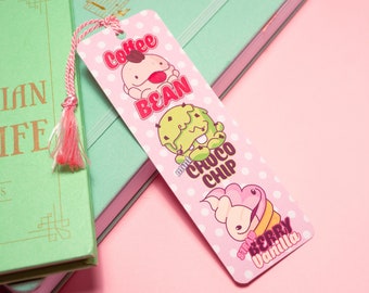 Ice Cream Bookmark, Food Bookmark with Tassel, Pastel Aesthetic bookmark, Kawaii Bookmark