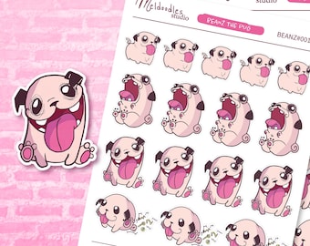 Pug Planner Sticker Sheet, Pug Stickers, Cute Pug Stickers, For Bullet Journal, Schedule Book, Notebook