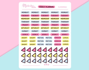 Weekly Planner Sticker Sheet, Weekly Schedule Stickers, Stickers for Bullet Journal, Days Of The Week Schedule ,