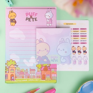 Puff and Pete, Cute Bunny Stationery, Stationery Bundle.Kawaii Notepad,