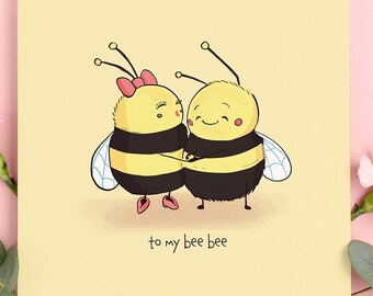 Tarjeta de San Valentín con una abeja kawaii: un saludo de amor peculiar