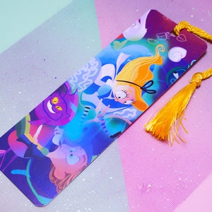 Alice in Wonderland Bookmark: Hand-Drawn Art with Golden Tassel