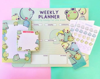 Frog Stationery Set, Kawaii Notepad, Weekly Planner, To Do List, Back To School Set, Productivity Planner, Kawaii Planner gift set