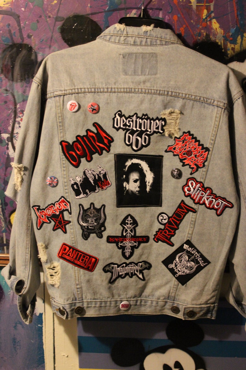 Cool Size Medium Mens Denim Jeans Battle Jacket Heavy Metal | Etsy