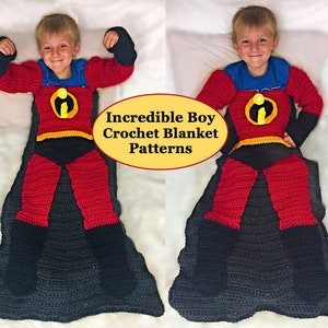 Può includere: Uno schema per una coperta all'uncinetto per una coperta di supereroi per bambini. La coperta è nera, rossa e gialla e presenta il personaggio Incredibile. Lo schema si chiama "Incredible Boy Crochet Blanket Patterns".