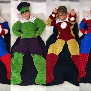 Superhero Crochet Blanket Pattern PDF File Instructions: Spiderhero, Captain USA, Green Monster, and Metalman