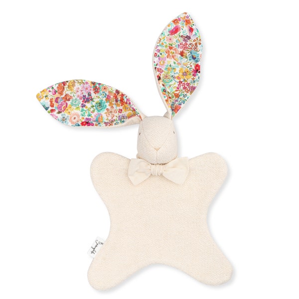 Heirloom Baby Toy - Personalized Gift - Soft & Sweet Bunny Lovey - Organic Cotton + Liberty of London "Classic Meadow" - Bright Color