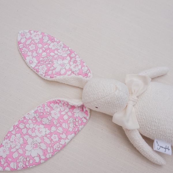 Ready-to-Ship Bunny! Soft and sweet organic cotton bunny rag doll with Liberty London's "Betsy Boo" print ears.