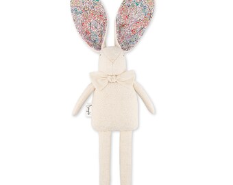 Kanin trasdocka med Liberty of London "Ianthe Blossom" tryck - Present till småbarn och baby - Present till liten flicka - Ekologisk docka - Personlig present